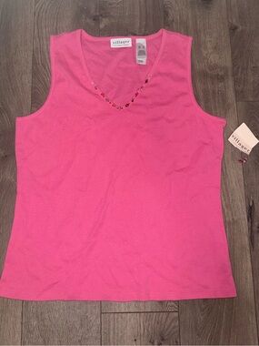 Liz Claiborne Pink V-Neck Embellished Tank Top